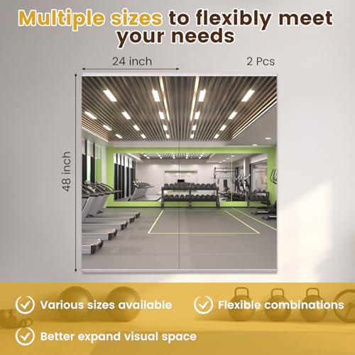 Home Gym Mirror 48x24 Inches - 2 Pieces, Safety Tempered Glass Wall Mirror for Workout & Yoga