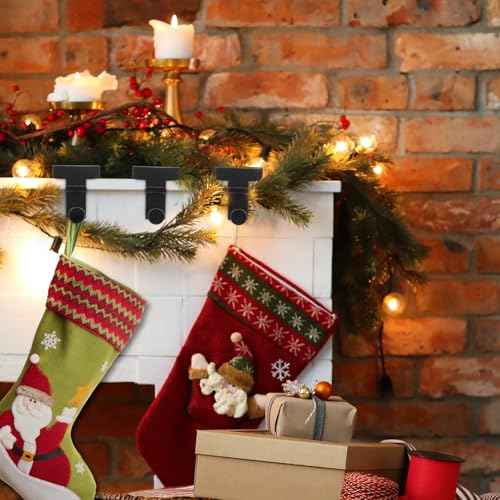 3pcs Black Stocking Holders Sturdy Stocking Hangers 3D Anti-Slip Low Profile Christmas Stocking Holders for Farmhouse Fireplace TV Stand Xmas Decorations Supplies£¨Round£©