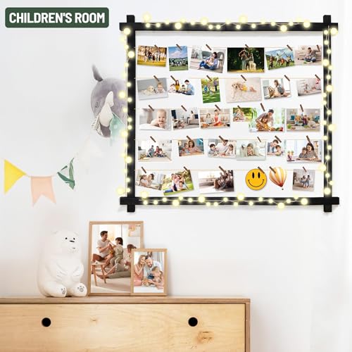 PHOENANCEE Black Collage Photo Display Board with Clips - 2 Pack Graduation Decor