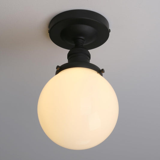 JIMUBEAM Industrial Semi Flush Mount Ceiling Light, Milk White Globe Glass Pendant Lamp Shade, Close to Ceiling Light Fixture for Porch, Hallway, Entryway, Kitchen, Bedroom, Hotel