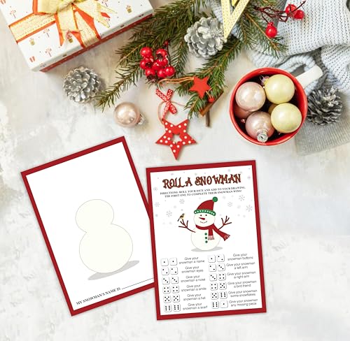 QSLCU Christmas Roll a Snowman Dice Game 02, Festive Family Party Activity, Winter Holiday Gift, 25 Cards