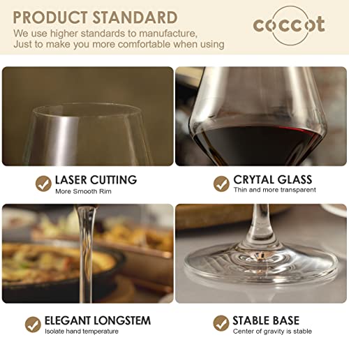 Crystal 6-Pack 16oz Lead-Free Hand Blown Wine Glasses - Italian Style Burgundy Long Stem Set