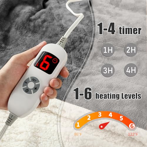 Wearable Heated Blanket with Foot Pocket & Hood - 50x70 Dark Gray, 6 Heat Settings, Auto Shut-Off, Machine Washable