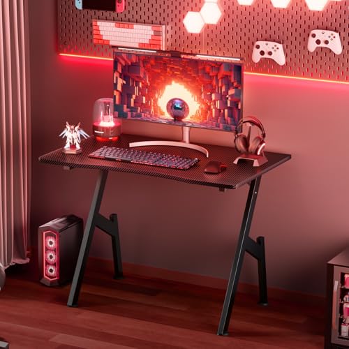 HLDIRECT 32 Inch Small Gaming Desk - Carbon Fiber Surface, Ergonomic Design