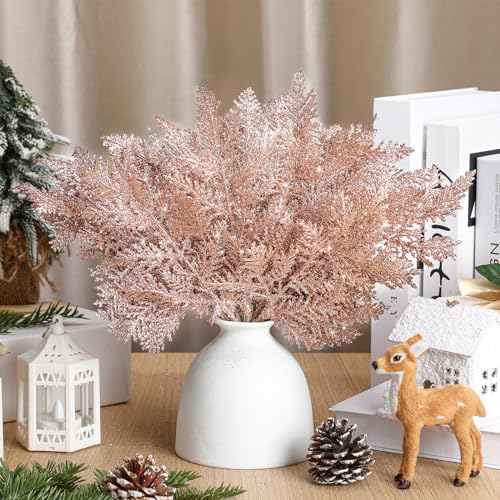 Cindeer Rose Gold Glitter Christmas Tree Picks 100 Pcs, 10.2 Inch Decor