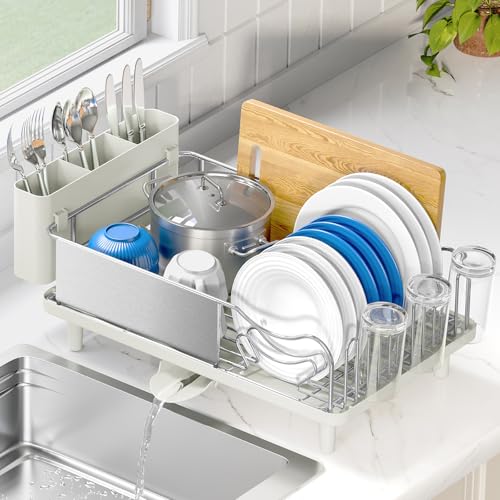 Urackify Stainless Steel Dish Drying Rack - Light Green Kitchen Counter Organizer