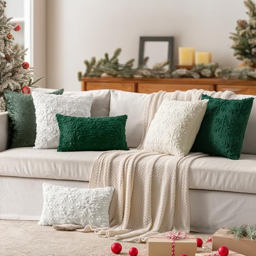 MIULEE Christmas Cream White Throw Pillow Covers Snowflakes