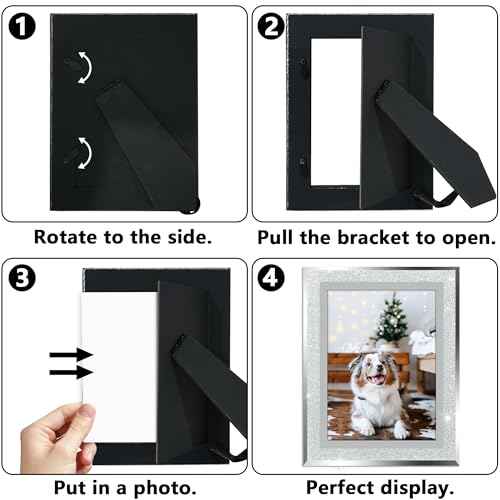 Vienrose 4x6 Picture Frame High-Definition Glass Picture Frames with Silver Glitter Edges Horizontally or Vertically Photo Frame Christmas Mother's Day Father's Day Thanksgiving Gifts