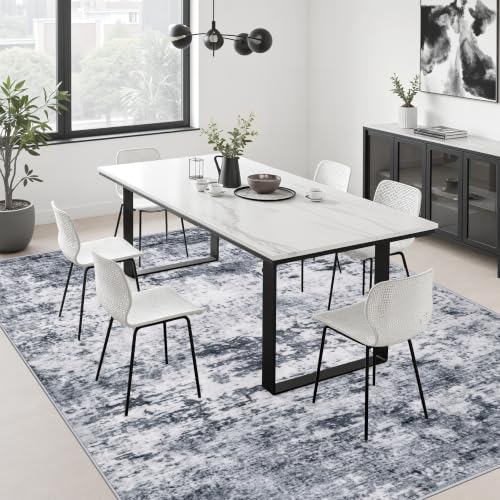 Grey 5x7 Modern Washable Indoor Rug for Living Room - Soft Non-Slip Carpet