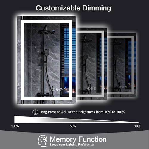 Clarityon 24x32 Inch LED Bathroom Mirror with Lights, 3 Light Modes, Anti-Fog Wall Vanity Mirror - White