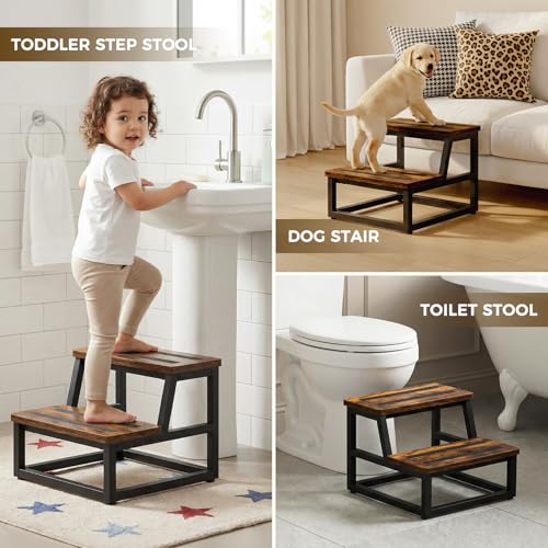 NomNest 2-Step Wooden & Metal Kitchen & Home Step Stool - Non-Slip, Sturdy, Portable