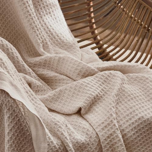 Bedsure King Size Beige Cotton Waffle Weave Blanket - 104x90 Inches, Breathable & Soft