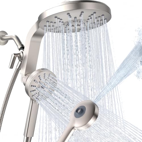 Rain Shower Head with Handheld Spray Combo - Magnetic Dock, 60° Lift-Up Rainfall, Brushed Nickel
