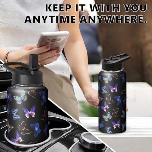 Kearscupra Butterfly 32oz Stainless Steel Tumbler with Handle, Flip Straw – Insulated Travel Mug