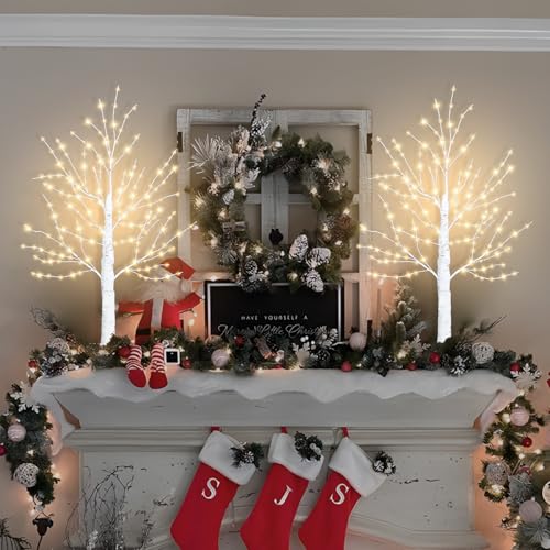 2Pack Lighted Birch Twig Tree with 288LED Lights, White Christmas