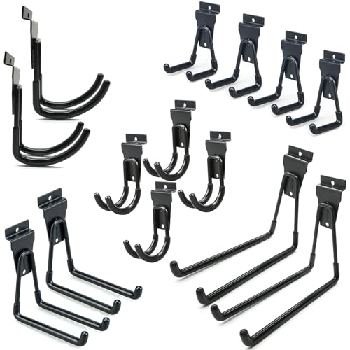 Slatwall Hooks - 14 Pack Heavy Duty Garage Wall Organizer Multi-Size Hooks - Fits Proslat StoreWALL HandiWall - Variation of THIS listing