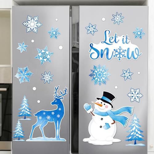 Pasimy Let It Snow 29 Pcs Refrigerator Magnets – Snowman & Snowflake Holiday Decor