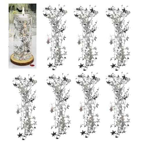 40 Pcs Star String for Floating Candle Centerpieces, Glitter Star Vase Filler for Table Wedding Christmas Water Centerpiece. (Silver)