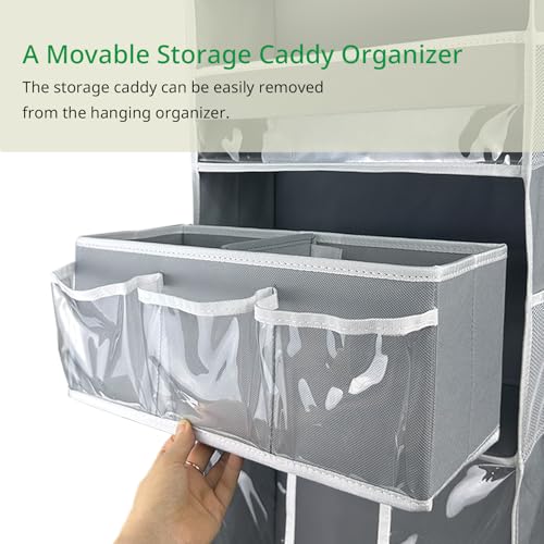 EZVERY Grey Hanging Baby Diaper Organizer with 3 Bins & Movable Caddy