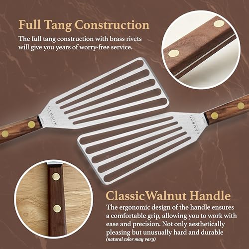 Lamson Slotted Fish Spatula – Flexible Stainless Steel Turner with Walnut Handle – Right-Hand Model