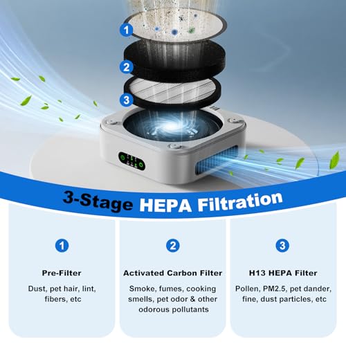 Prasky White Gray Air Purifier with 2 Filters, Quiet HEPA Car & Home Room Air Cleaner