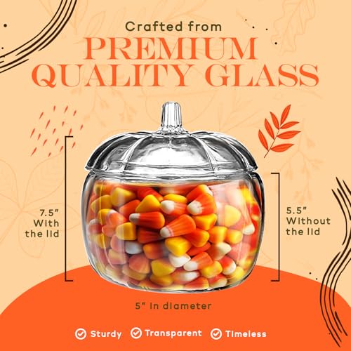 Clear Glass Pumpkin Candy Jar with Lid - Large Fall Decor Storage Container