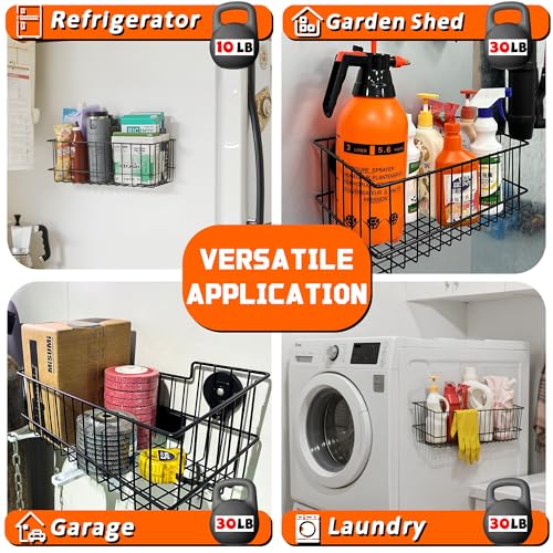 Magnetic Wire Mesh Baskets - Heavy Duty Metal Storage Organizer for Garage, Kitchen, Laundry (2 Pack)