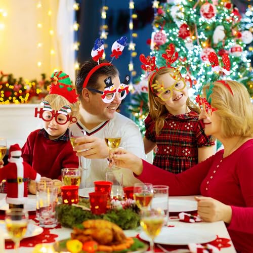 Christmas Headbands & Glasses Set - Holiday Costume Accessories for Parties