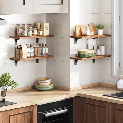 Rustic Brown & Black 15.7-Inch Wall Floating Shelves Set of 2