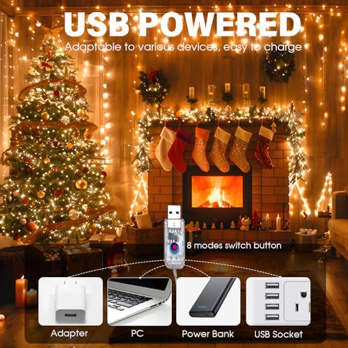 Fairy Lights Plug in 72FT 220 LED USB Twinkle Lights for Bedroom Copper Wire Lights with Remote and Timer 8 Modes, Waterproof String Lights for Dorm DIY Party Christmas Decoration£¨Warm White£©
