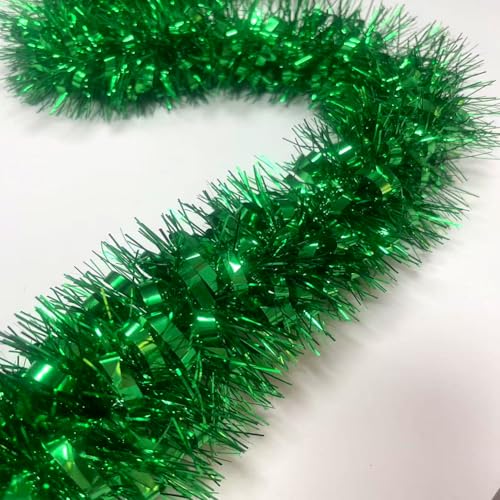 Wuhetyo Green 33Ft Christmas Tinsel Garland Shiny Metallic Xmas Decor