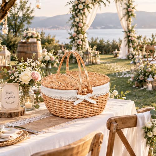 Hap Tim Wicker Picnic Basket for 2 - White Cloth, Classic Design, 16 Inch