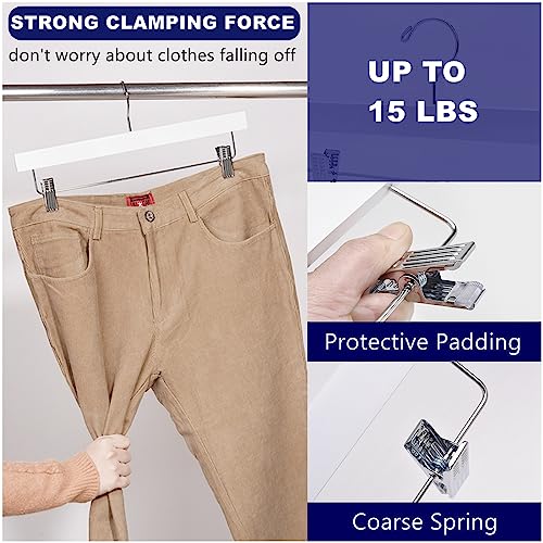White Wooden Pants Hangers with Adjustable Clips - 24 Pack, 14 Inches, Variation of 24 / White