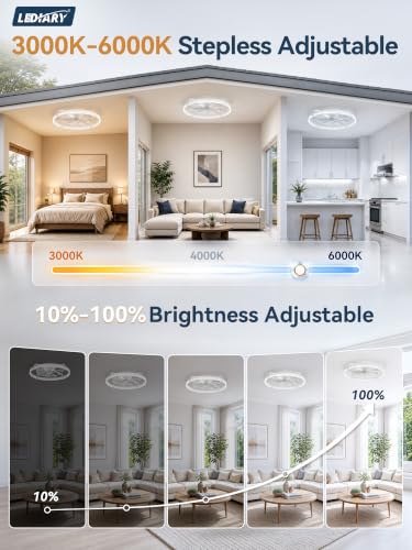 LEDIARY 24-Inch White Low Profile Ceiling Fan with Lights, Remote & App Control