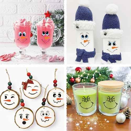 66 Pcs Christmas Face Eyes Stickers for Crafts Small Vinyl Snowman Faces Pitcher Rub on Transfers Decals for Ornaments Glass Drinking Cups Wood Decorations Balls Party Supplies (face66)