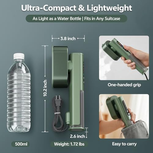 Voleeoa Green Travel Steamer & Iron - Dual Voltage 100-240V Portable Clothing Steamer
