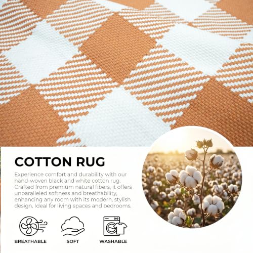 Fall Door Mat Caramel White Buffalo Plaid Rug 3x5 Layering Farmhouse Decor - Caramel & White