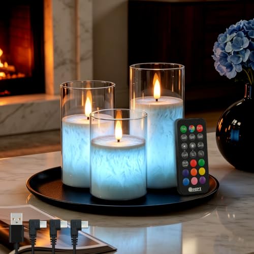 LEDHOLYT RGB Glass Flameless Candles - Rechargeable Flickering & Color Changing