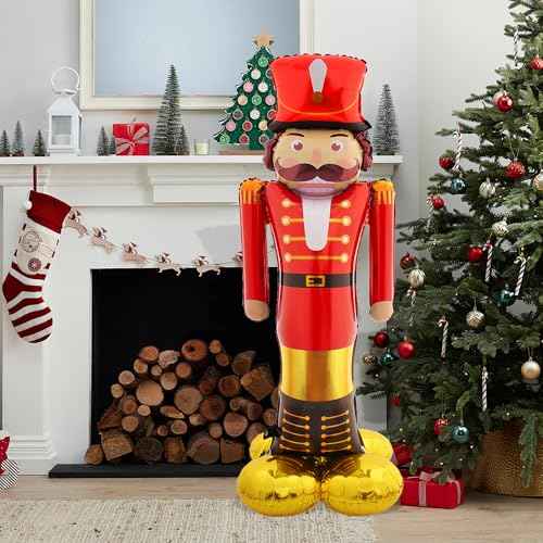 Christmas Balloons Party Decorations Indoor, 65 Inches Tall Nutcracker Foil Balloon for Christmas Decor, Life-Sized Standing 3D Balloons