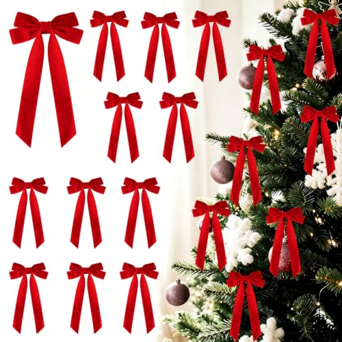 RIICFDD Double-Ear Red Velvet Christmas Bow - Holiday Gift Wrapping & Decor, 12pcs
