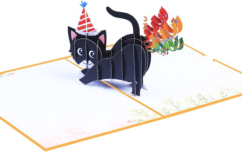 ROBBEAR Funny Cat Pop-Up Birthday Card - 3D Handmade Gift for Cat Lovers | Perfect for Adults & Kids