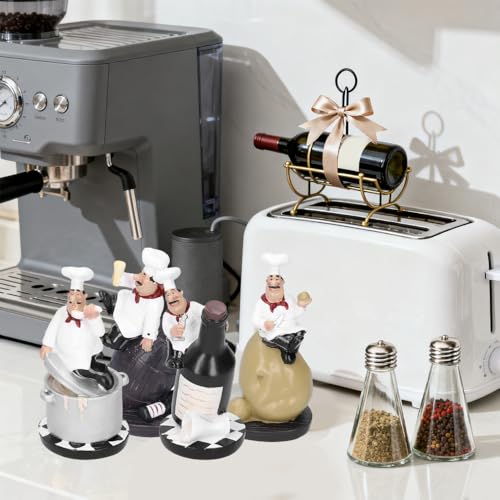Chef Figurine Set - Rustic Kitchen Decor Statue Gift for Cabinet & Counter