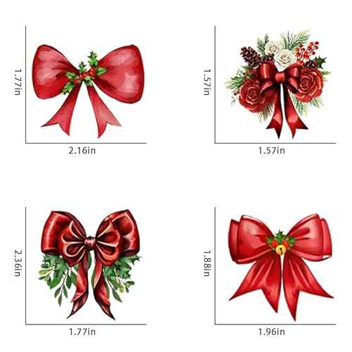 53 Pieces Christmas Decorative Bows Stickers for Crafts Scrapbooking Bottle Cup Waterproof Christmas Decals for Ornament Xmas Ball Window Stickers