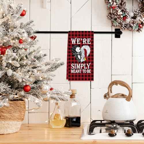 Nightmare Christmas Kitchen Towel, Nightmare Christmas Kitchen Bathroom Decorations, Holiday Hand Towel Dish Cloth for Women Men, Jack Sally Meant to Be Xmas Home Decor Party Favors