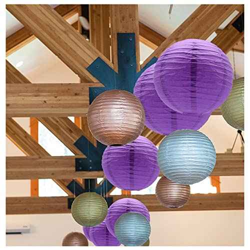 3pcs Paper Lanterns Decorative Round Chinese Paper Lanterns for Birthday Halloween Wedding Baby Bridal Shower Home Decor Party Decoration (12in/Deep Purple)