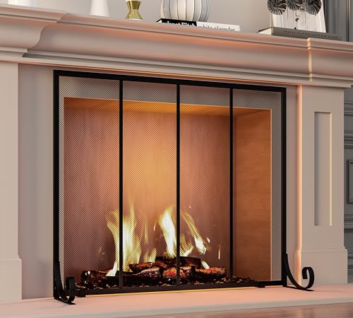 Fire Safety Fireplace Screen 37.8"L x 30.7"H Wrought Iron Mesh Guard for Indoor Hearth