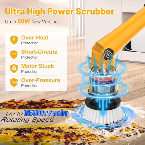 Denqir Yellow 1500 RPM Electric Spin Scrubber for Dewalt 20V Batteries, Bathroom & Floor Cleaning