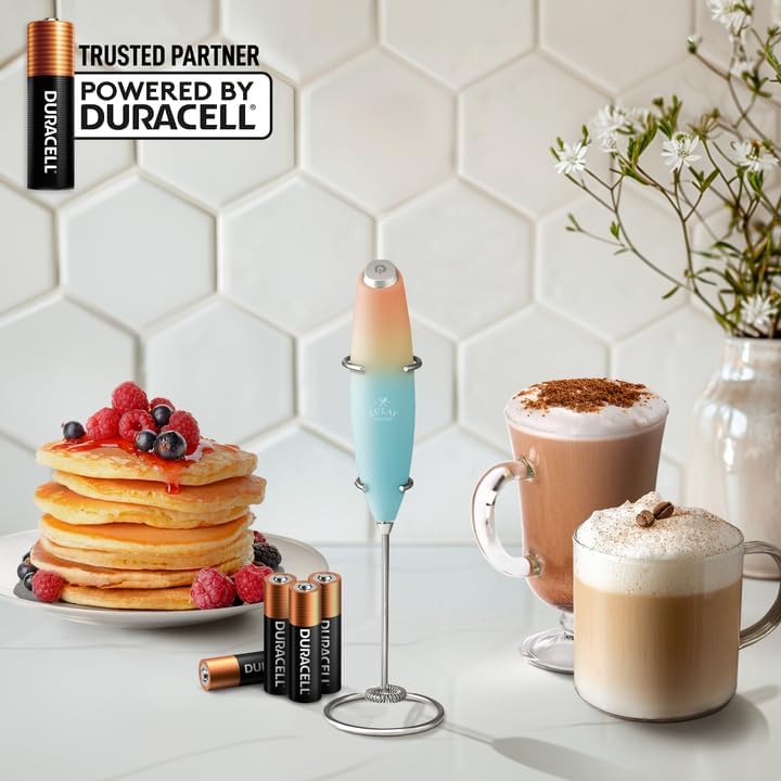 Zulay Kitchen Milk Frother Wand - Ultra Fast Handheld Electric Whisk for Coffee & Lattes - Includes 4 AA Batteries - Sunrise