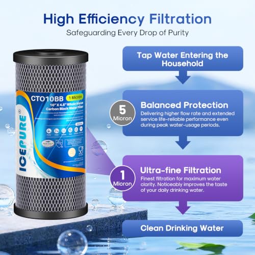 ICEPURE 10" x 4.5" Whole House Sediment & Carbon Water Filter 2 Pack, Odor & Contaminant Removal