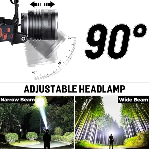BERCOL Rechargeable LED Headlamp 99,000 Lumens Waterproof Head Torch 5 Modes, Adjustable for Camping & Outdoor Activities (2 Pack)